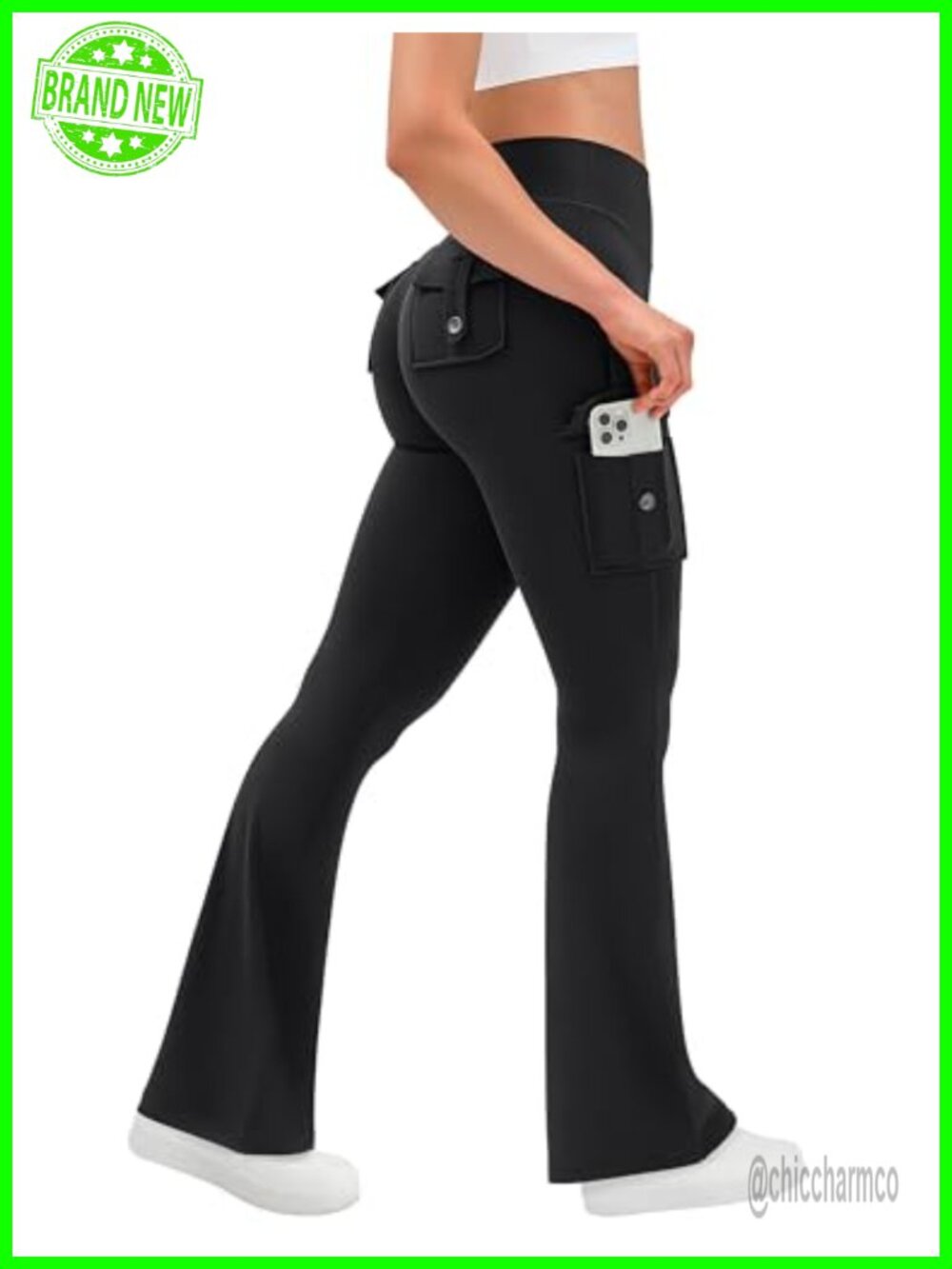 Flare Yoga Pants Leggings 4 Cargo Pockets High Rise Butt Lifting